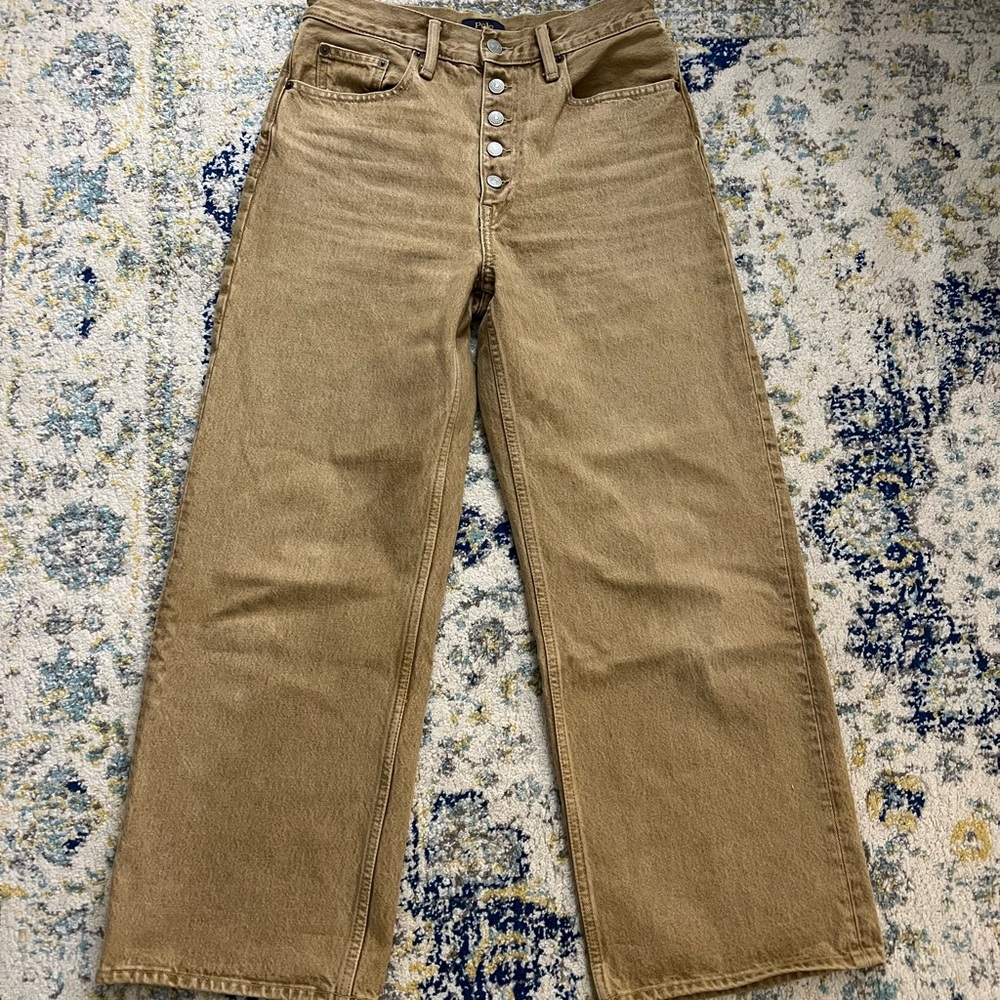 Polo Ralph Lauren Tan High-Waisted wide leg crop Jeans EUC